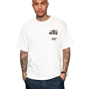 Modern Dandy Handkerchief Faux Pocket Cotton White T-Shirt by A/C Miller-Medium